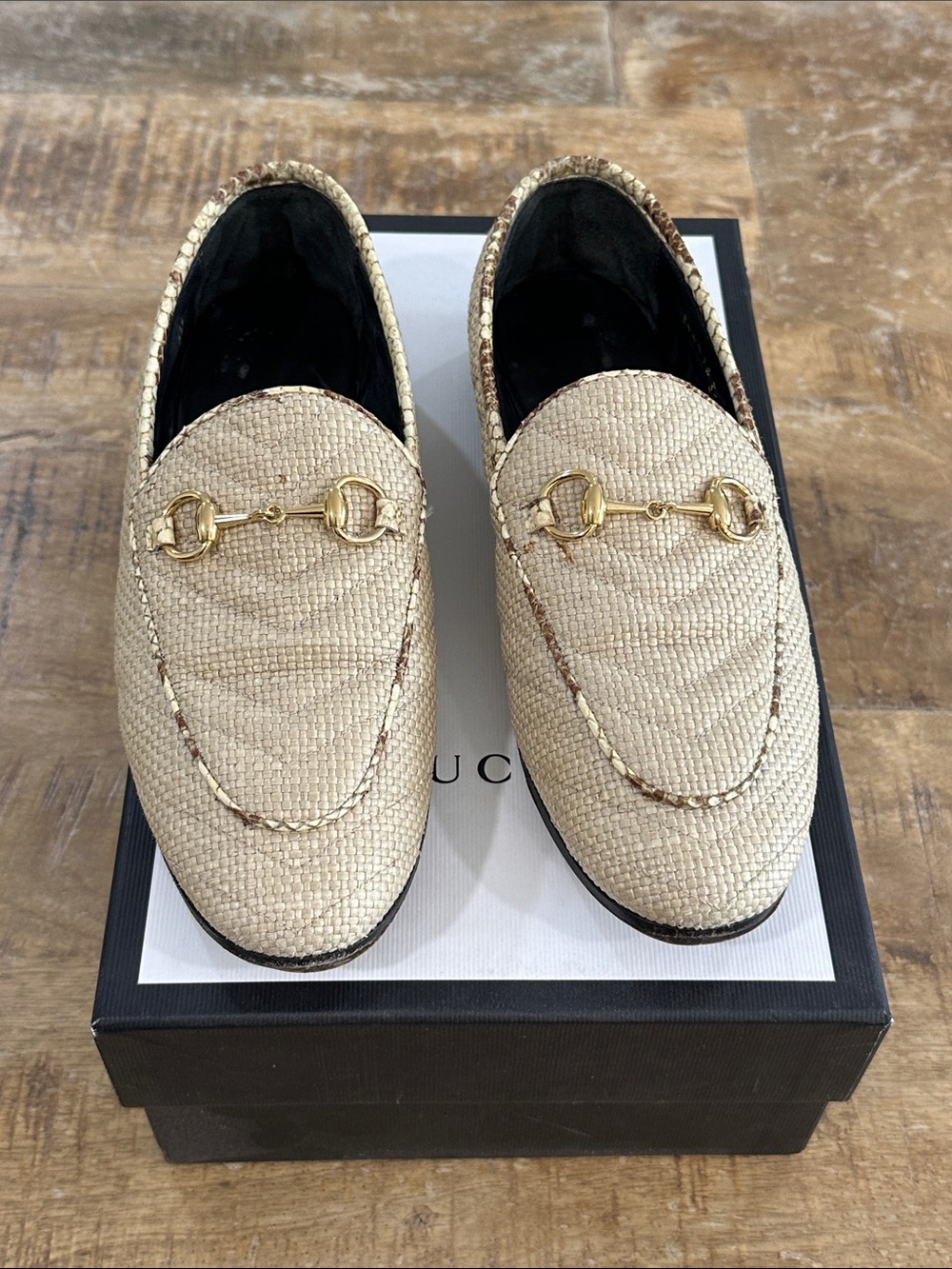 Gucci Natural Raffia Horsebit Loafers